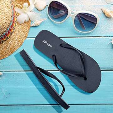 Adokoo Womens Flip Flops Black Flip Flops Summer Beach Sandals Thong Style Comfortable Flip Flops(Black,US7)