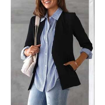 IBAOTORONI Women's Striped Button Down Shirts: Long Sleeve Office Casual Business Blouses with Pocket