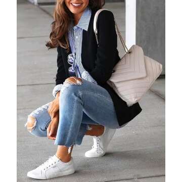 IBAOTORONI Women's Striped Button Down Shirts: Long Sleeve Office Casual Business Blouses with Pocket