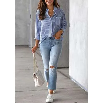 Stylish IBAOTORONI Women's Striped Button Down Shirt