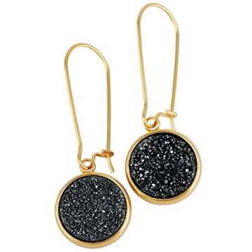 TUMBEELLUWA Titanium Coated Druzy Agate Dangle Earrings Stone Kidney Hook Drop Healing Crystal Earring Handmade Jewelry for Women,Black AB Aura