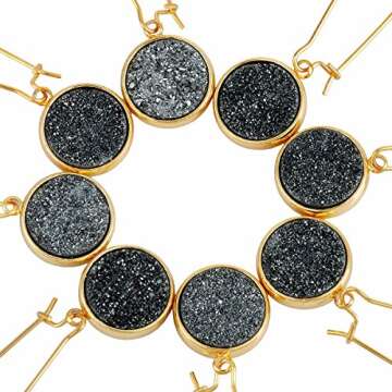 TUMBEELLUWA Titanium Coated Druzy Agate Dangle Earrings Stone Kidney Hook Drop Healing Crystal Earring Handmade Jewelry for Women,Black AB Aura