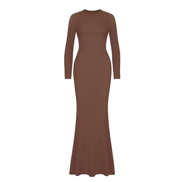 REORIA Women's Long Sleeve Bodycon Maxi Dress Coffee Large