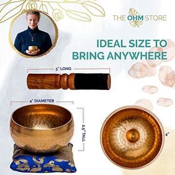 Tibetan Singing Bowl Set by Ohm Store — Hand Hammered Lingam Meditation Sound Bowl — Yoga, Chakr...