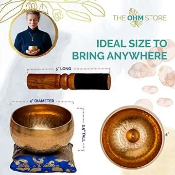 Tibetan Singing Bowl Set by Ohm Store — Hand Hammered Lingam Meditation Sound Bowl — Yoga, Chakr...