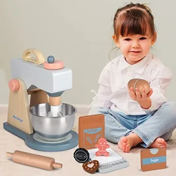 Kids Play Kitchen Wooden Mixer Set for Fun Learning