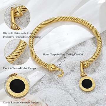 JINHUI Cable Wire Cuff Bracelet - 18k Gold Plated Jewelry