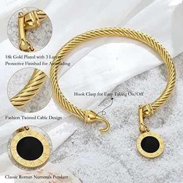 JINHUI Cable Wire Cuff Bracelet - 18k Gold Plated Jewelry