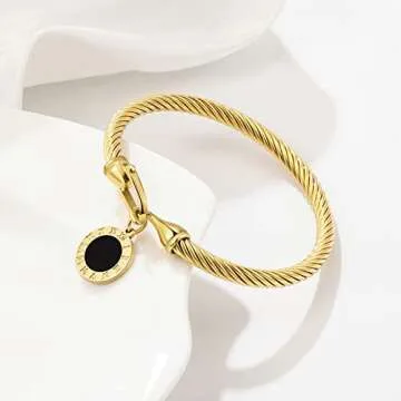 JINHUI Cable Wire Cuff Bracelet - 18k Gold Plated Jewelry