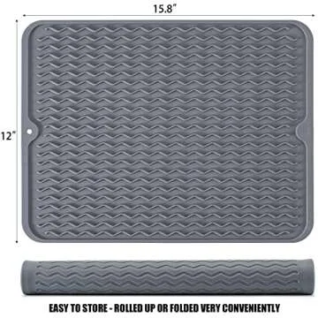 Silicone Dish Drying Mat, Non-Slip Easy Clean Sink Mat Large Heat-resistant Dish Drainer Mat for Kit...