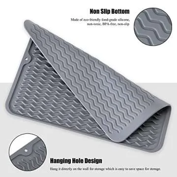Silicone Dish Drying Mat, Non-Slip Easy Clean Sink Mat Large Heat-resistant Dish Drainer Mat for Kitchen Counter, Sink, Refrigerator or Drawer liner (16" x 12", GREY)