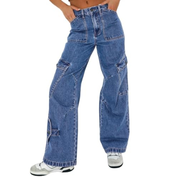 EVALESS Cargo Pants for Women 2024 Trendy High Waist Straight Leg Baggy Cargo Jeans Women's Casual W...