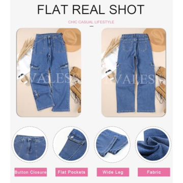 EVALESS Cargo Pants for Women 2024 Trendy High Waist Straight Leg Baggy Cargo Jeans Women's Casual Wide Leg Pants with 6 Pockets Sky Blue01 Size 10
