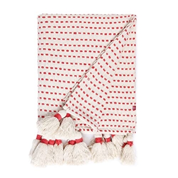 REDEARTH · Classic Throw Blanket -with Oversized Decorative Tassels Medium Weight Soft Lap Blanket for Sofa Bed Couch Chairs loveseats car, Living, Indoor/Outdoor use 100% Cotton (50x60; Burnt Red)