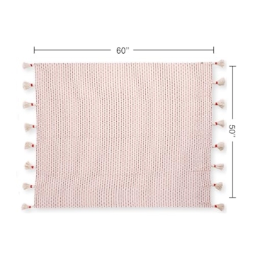 REDEARTH · Classic Throw Blanket -with Oversized Decorative Tassels Medium Weight Soft Lap Blanket for Sofa Bed Couch Chairs loveseats car, Living, Indoor/Outdoor use 100% Cotton (50x60; Burnt Red)