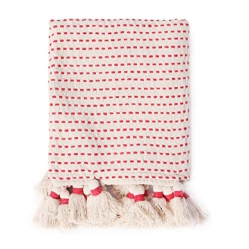 REDEARTH · Classic Throw Blanket -with Oversized Decorative Tassels Medium Weight Soft Lap Blanket for Sofa Bed Couch Chairs loveseats car, Living, Indoor/Outdoor use 100% Cotton (50x60; Burnt Red)