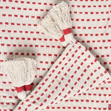 REDEARTH · Classic Throw Blanket -with Oversized Decorative Tassels Medium Weight Soft Lap Blanket for Sofa Bed Couch Chairs loveseats car, Living, Indoor/Outdoor use 100% Cotton (50x60; Burnt Red)