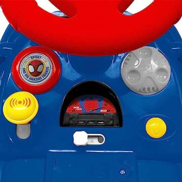 Kiddieland Disney Lights 'N' Sounds: Spidey and His Amazing Friends Web Racer Ride-On Kids Interactive Push Toy Car, Foot to Floor, Toddlers, Ages 12-36 Months