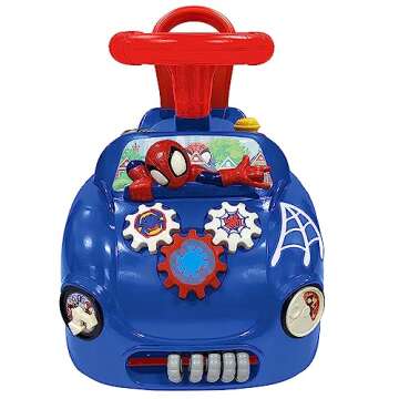 Kiddieland Disney Lights 'N' Sounds: Spidey and His Amazing Friends Web Racer Ride-On Kids Interactive Push Toy Car, Foot to Floor, Toddlers, Ages 12-36 Months