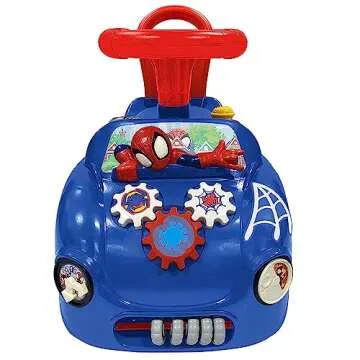 Kiddieland Disney Lights 'N' Sounds: Spidey and His Amazing Friends Web Racer Ride-On Kids Interactive Push Toy Car, Foot to Floor, Toddlers, Ages 12-36 Months