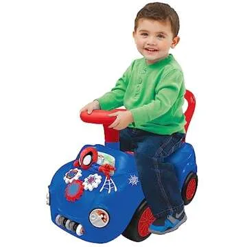 Kiddieland Disney Lights 'N' Sounds: Spidey and His Amazing Friends Web Racer Ride-On Kids Interactive Push Toy Car, Foot to Floor, Toddlers, Ages 12-36 Months
