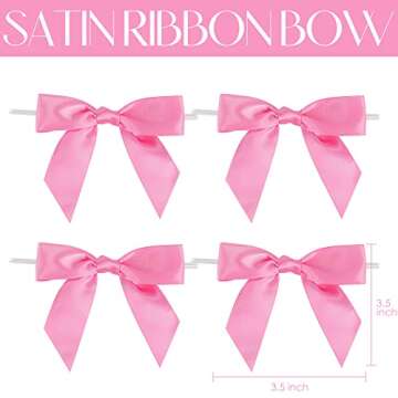 AIMUDI Hot Pink Satin Ribbon Twist Tie Bows for Treat Bags 3.5" Premade Small Pink Bows for Crafts C...