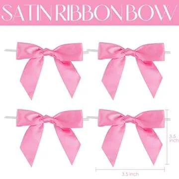 AIMUDI Hot Pink Satin Ribbon Twist Tie Bows for Treat Bags 3.5" Premade Small Pink Bows for Crafts C...