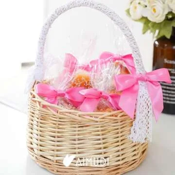 AIMUDI Hot Pink Satin Ribbon Twist Tie Bows for Treat Bags 3.5" Premade Small Pink Bows for Crafts Cake Pops Premade Bows for Gift Wrapping Wedding Shower Mother's Day Party Favor - 50 Counts