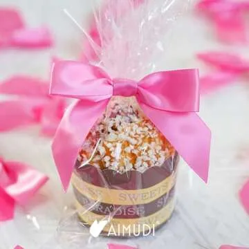 AIMUDI Hot Pink Satin Ribbon Twist Tie Bows for Treat Bags 3.5" Premade Small Pink Bows for Crafts Cake Pops Premade Bows for Gift Wrapping Wedding Shower Mother's Day Party Favor - 50 Counts