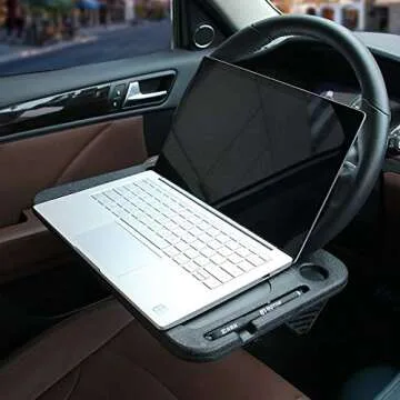 ElfAnt Car Steering Wheel Tray for Writing Laptop Dining Food Drink Work (Black)