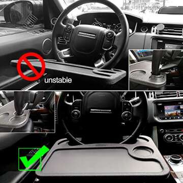 ElfAnt Car Steering Wheel Tray for Writing Laptop Dining Food Drink Work (Black)