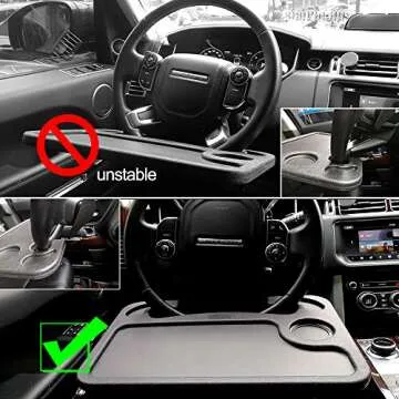 ElfAnt Car Steering Wheel Tray for Writing Laptop Dining Food Drink Work (Black)