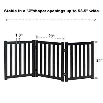 LZRS Solid Hardwood Freestanding Pet Gate,Wooden Dog Gates for Doorways,Nature Wood Dog Gates for The House,Dog Gate for Stairs,Freestanding Indoor Gate Safety Fence,Black,24" Height-3 Panels