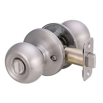 Amazon Basics Bedroom/Bathroom Door Knob With Lock, Coastal, 1-3/8” to 1-3/4”, Satin Nickel