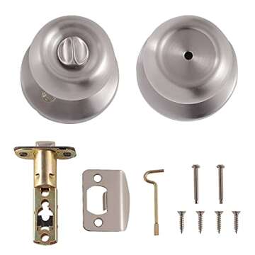 Amazon Basics Bedroom/Bathroom Door Knob With Lock, Coastal, 1-3/8” to 1-3/4”, Satin Nickel