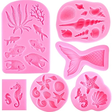 Mermaid Silicone Mold Marine Fondant Cake Mold 6 Pieces for Baking and Crafts
