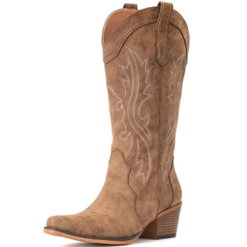 IUV Cowboy Boots For Women - Stylish Western Cowgirl Boots with Chunky Heel