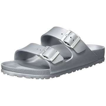 Birkenstock Women's Arizona Sandals, Metallic Silver, 9 Medium US