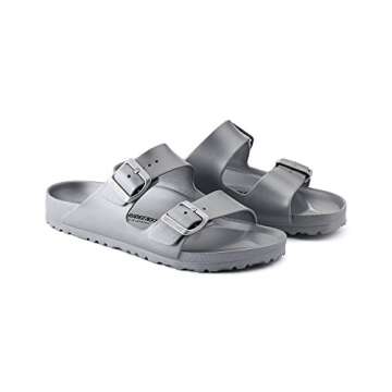 Birkenstock Women's Arizona Sandals, Metallic Silver, 9 Medium US