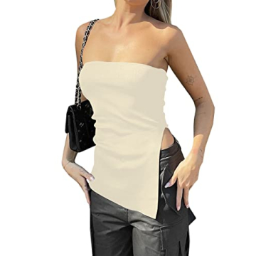 Stylish Lauweion Women's Strapless Knit Tube Top with Asymmetrical Slits