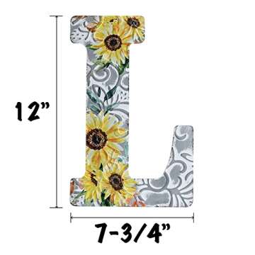 COLLECTIVE HOME 12" Letters for Wall Decor, Embossed Metal Numbers with Sun Flower, Rustic Hanging S...