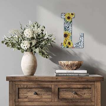 COLLECTIVE HOME 12" Letters for Wall Decor, Embossed Metal Numbers with Sun Flower, Rustic Hanging Signs for Wedding Birthday Housewarming Party. (L)