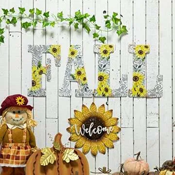 COLLECTIVE HOME 12" Letters for Wall Decor, Embossed Metal Numbers with Sun Flower, Rustic Hanging Signs for Wedding Birthday Housewarming Party. (L)