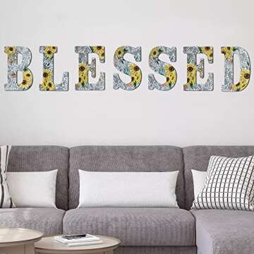 COLLECTIVE HOME 12" Letters for Wall Decor, Embossed Metal Numbers with Sun Flower, Rustic Hanging Signs for Wedding Birthday Housewarming Party. (L)