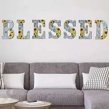 COLLECTIVE HOME 12" Letters for Wall Decor, Embossed Metal Numbers with Sun Flower, Rustic Hanging Signs for Wedding Birthday Housewarming Party. (L)