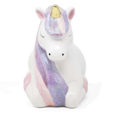 Hapinest Unicorn Ceramic Piggy Bank for Kids, Piggy Bank for Girls, Glittery Unicorn Piggy Bank for ...