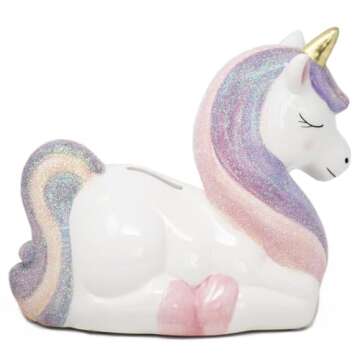 Hapinest Unicorn Ceramic Piggy Bank for Kids, Piggy Bank for Girls, Glittery Unicorn Piggy Bank for Girls Little Girl's Room, Cute Piggy Bank for Baby Showers Birthdays Special Occasions