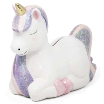 Hapinest Unicorn Ceramic Piggy Bank for Kids, Piggy Bank for Girls, Glittery Unicorn Piggy Bank for Girls Little Girl's Room, Cute Piggy Bank for Baby Showers Birthdays Special Occasions