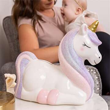 Hapinest Unicorn Ceramic Piggy Bank for Kids, Piggy Bank for Girls, Glittery Unicorn Piggy Bank for Girls Little Girl's Room, Cute Piggy Bank for Baby Showers Birthdays Special Occasions