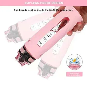 GOPPUS Glass Water Bottles with Straw and Flip Lid, Motivational Water Bottles with Time Marker Reminder and Silicone Sleeve, Leakproof, BPA Free (32 oz, Pink)